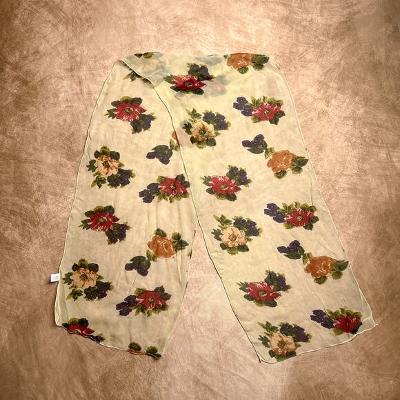 Vintage 90s Berkshire Floral Mesh Scarf Neckerchief Ascot Sheer Retro Mod Boho - Picture 1 of 7